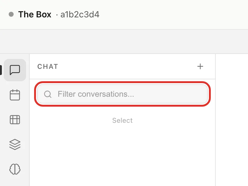 The CHAT list beside the left menu, with the Filter conversations... box circled