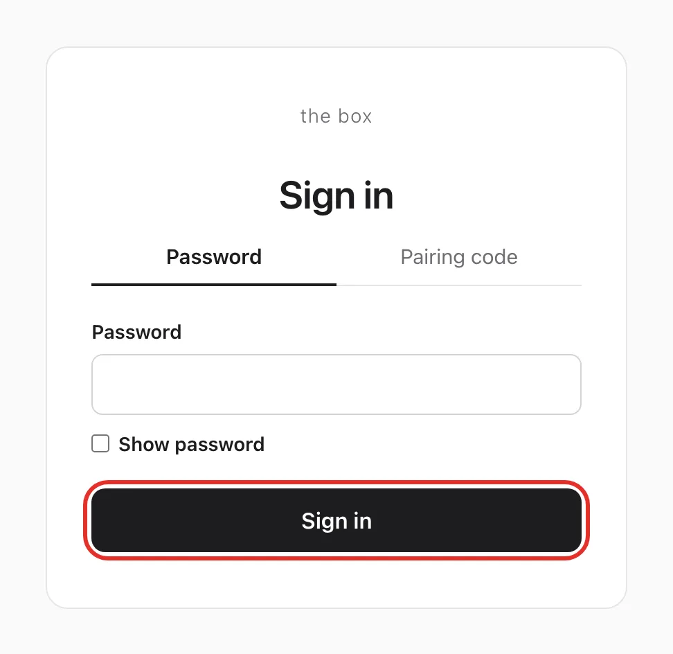 The Sign in page, Password tab selected, with the Sign in button circled